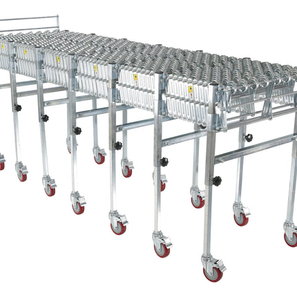 24"W Steel Roller Conveyor, Portable & Expandable, 8'9" to 32'4"L