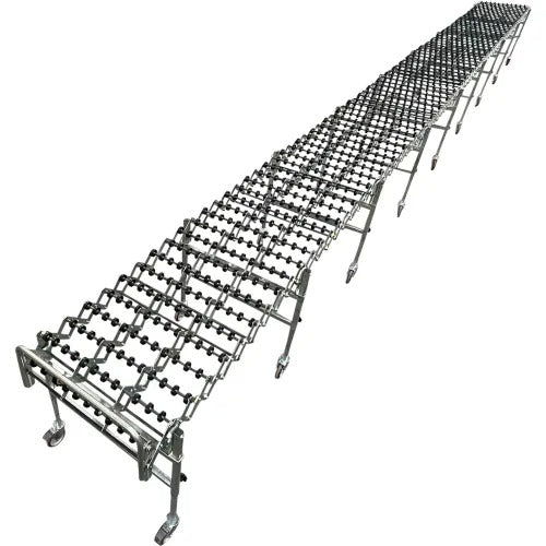 28"W Poly Skate Wheel Conveyor, Portable & Expandable, 5'2" to 20'7"L