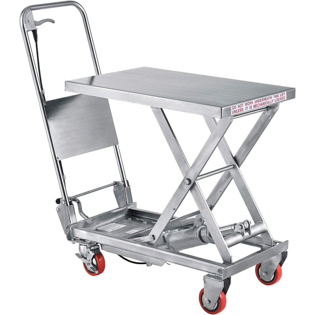 Stainless Steel Mobile Scissor Lift Table - 27" x 17", 400 Lb Capacity